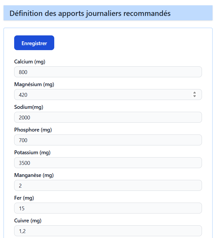 Consultation et définition des apports journaliers
