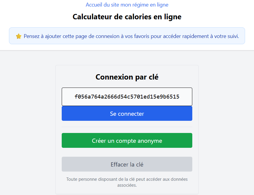Création d'une clé d'accès anonyme